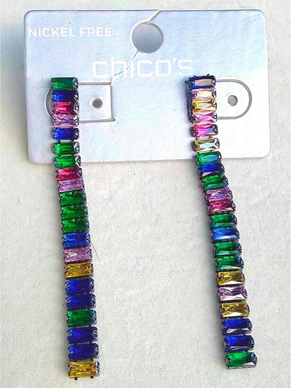 Vintage Chico's Multicolor Baguette Drop Earrings - Picture 7 of 8